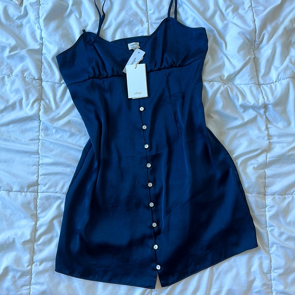 Aritzia Wilfred Classic Navy Marine Bloom Dress | 6